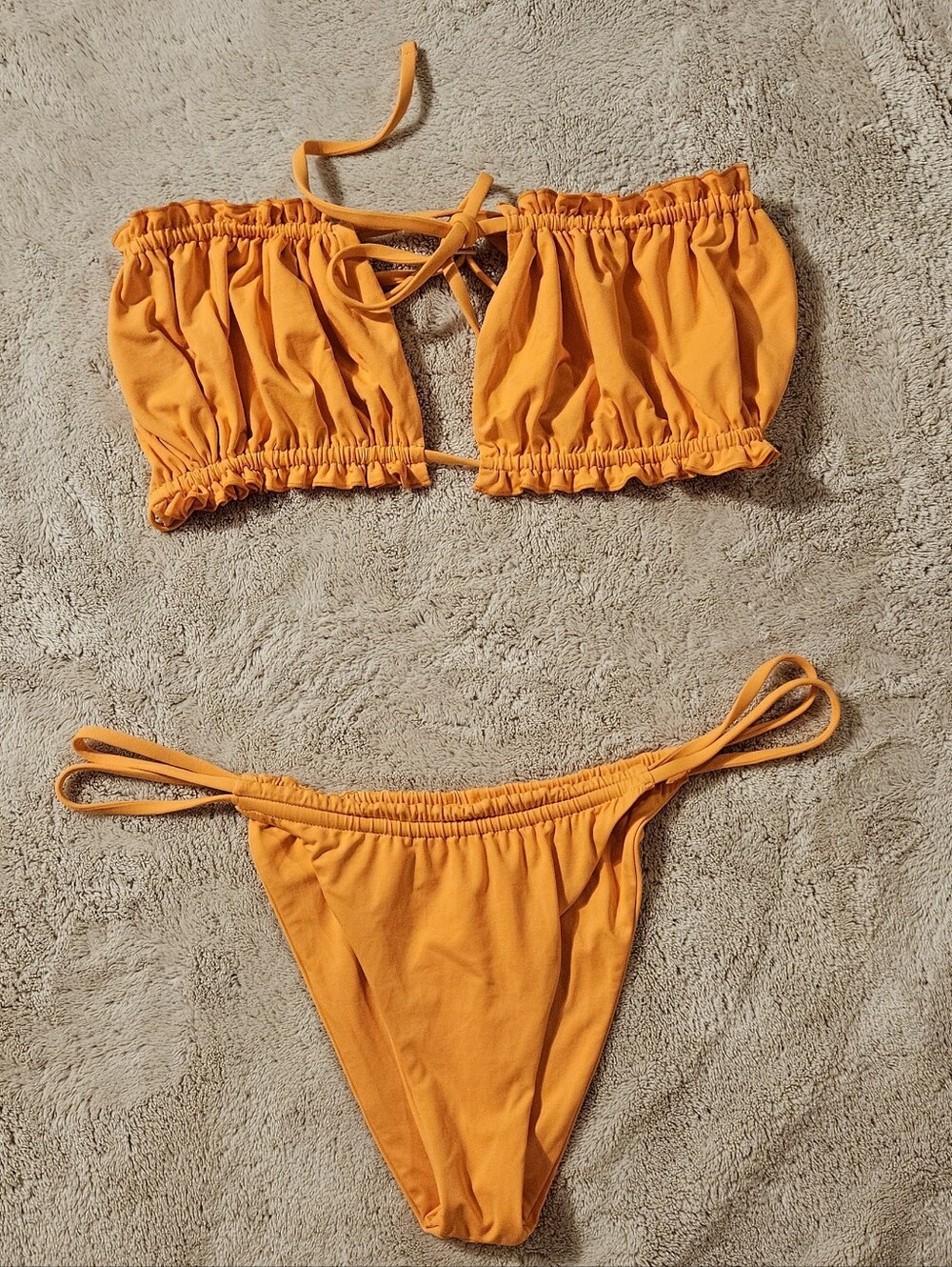 Women's Orange Bandeau Tie Bikini Set
